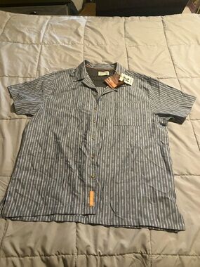 Sovereign Code Short-Sleeve Button-Up Shirt in Blue and White Stripe